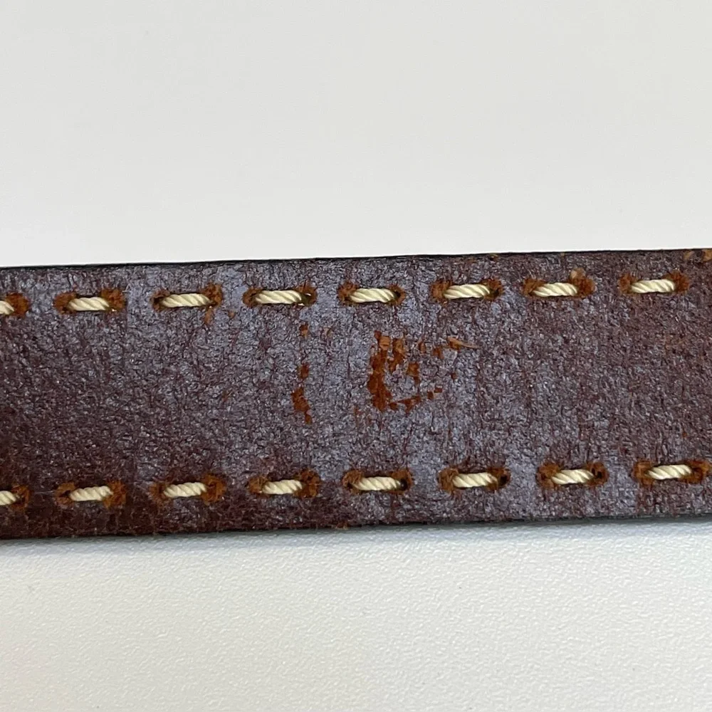 Brown Leather Stitched Belt Medium Classic Unisex Medium